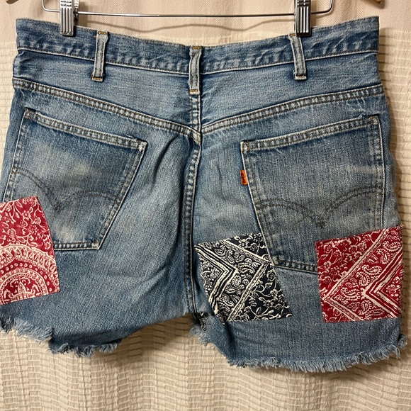 Vintage Rare orange tab Levi’s bandana patchwork shorts - Picture 3 of 6